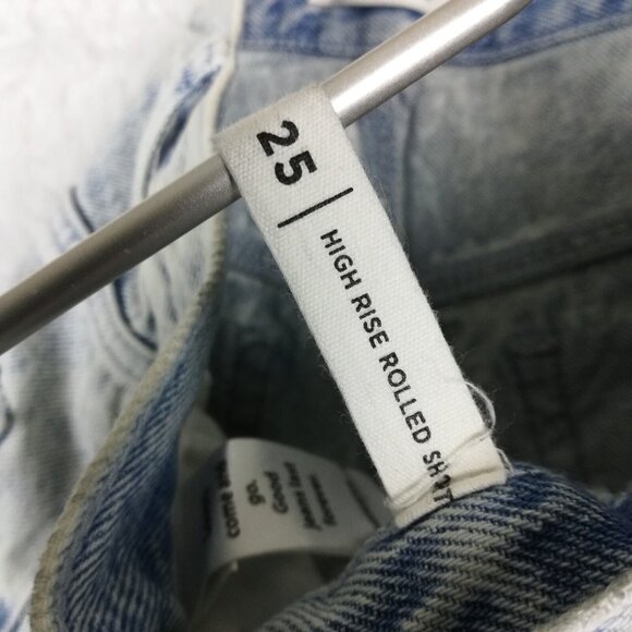 Pacsun Womens Shorts High Rise Rolled Denim Blue Button Fly Light Wash 25 - Picture 10 of 11